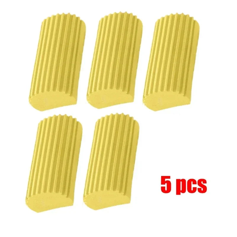 Five yellow ribbed brake pads on a white background with '5 pcs' text.

