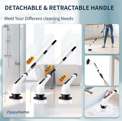 ZippyHome cleaning tool with detachable and retractable handle in various cleaning scenarios.